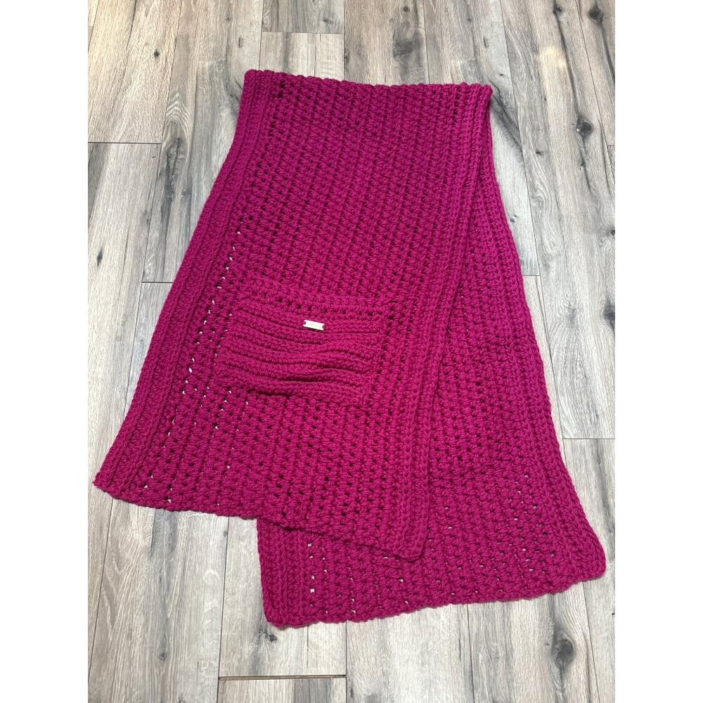 Handmade Birchberry Lane Burgundy Raspberry Chunky Knit Pocket Shawl Sweater Coz